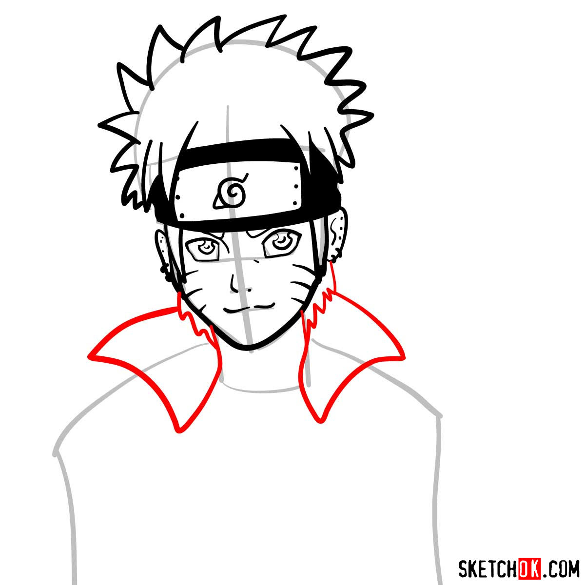 How to draw Naruto's face - Sketchok easy drawing guides